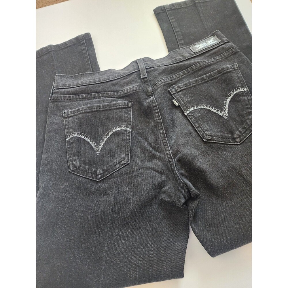 Levi's 505 Straight Leg Black Denim Jeans Women's Size 8L 29x34 embroidery - Picture 6 of 10